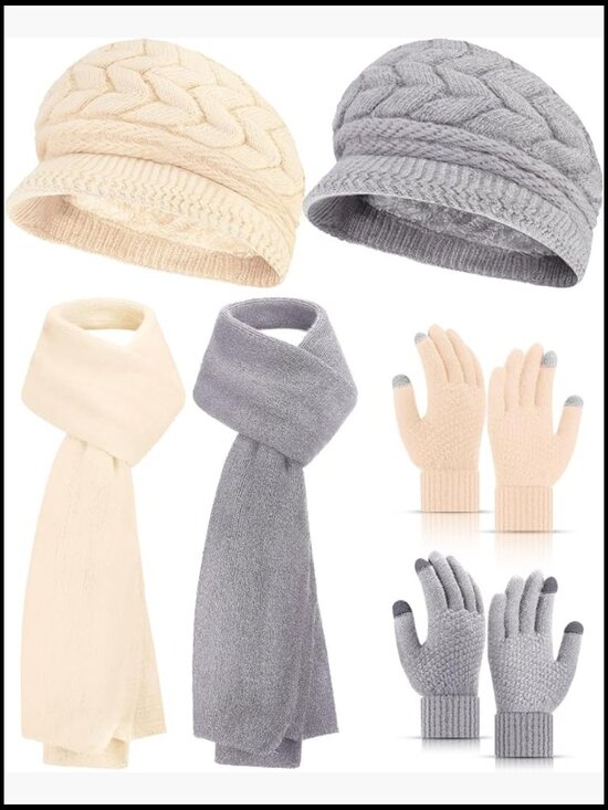 Winter Hat Gloves Scarf Set Knitted Beanie Mittens Scarves Warm main image 6